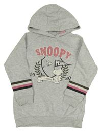 Šedá melírovaná dlouhá mikina s nápisem a Snoopym a kapucí M&S
