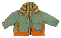 Zeleno-oranžová šušťáková zateplená bunda s vreckami