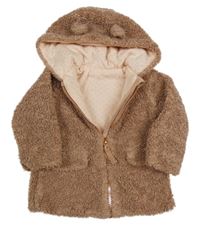 Starorůžový huňatý podšitý kabátek s kapucňou