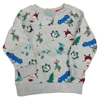 Nové - šedá melírovaná mikina s vánočními obrázky Primark