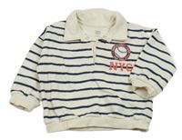 Smetanovo-tmavomodrá pruhovaná mikina s golierikom F&F