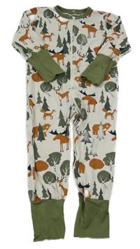 Bílo-khaki pyžamový overal se zvířaty Polarn O. Pyret