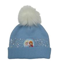 Modrá čepice s Frozen a bílou bambulí 