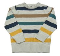 Sivo-tmavomodro-zeleno-žltý pruhovaný ľahký sveter C&A