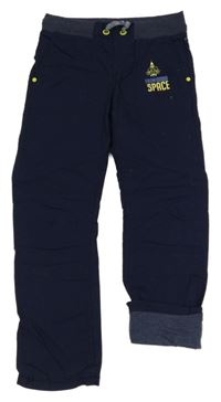 Tmavomodré plátenné podšité nohavice s nápisom Y.F.K.