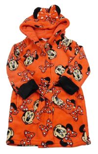 Červeno-čierny chlpatý župan s Minnie a kapucňou