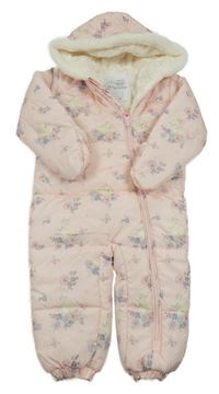 Světlerůžová šusťáková zimní kombinéza s králíky a kapucí Nutmeg