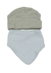 2 set - šedá čepice + světlemodrý slinták 
