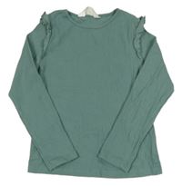 Zelené rebrované tričko s volánikmi H&M