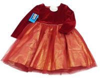 Nové - rubínové zamatové šaty s tylovou sukní