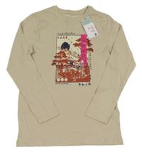Nové - béžové triko s potiskem Primark