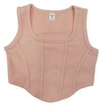 Svetloružový rebrovaný crop top Shein