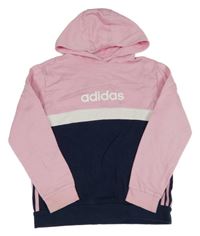 Růžovo-tmavomodrá mikina s logem a kapucí Adidas