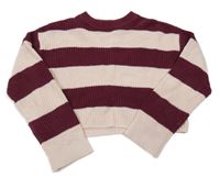 Vínovo-svetloružový pruhovaný crop sveter H&M