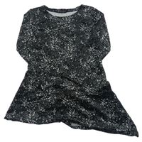 Čierne kvetované zamatové asymetrické šaty Sisley