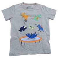 Sivé melírované tričko s dinosaurami Bluezoo