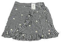 Čierno-biela kockovaná kvetovaná sukňa zn. Primark