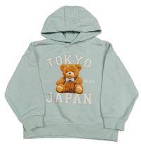 Mintová mikina s medvedíkom a kapucňou zn. Primark