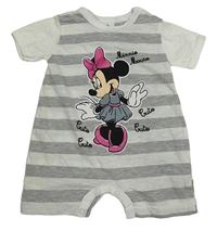 Bielo-sivý pruhovaný kraťasový overal s Minnie Disney