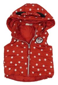 Červeno-bílá puntíkatá šusťáková zateplená vesta s Minnie a kapucí H&M