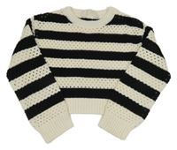 Bielo-čierny pruhovaný perforovaný crop sveter H&M