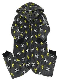 Antracitová plyšová kombinéza s míci a blesky a kapucí 