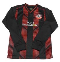 Černo-červené sportovní triko s nápisy a pruhy 