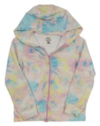 Růžovo-barevná batikovaná propínací mikina s kapucí F&F