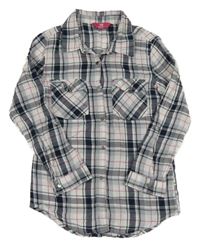 Bílo-tmavomodro-růžová kostkovaná halenka Yd.