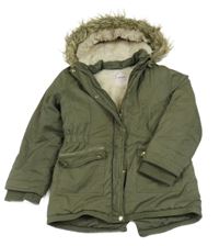 Khaki šusťáková zimní parka s kapucí s kožešinou 