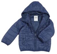 Tmavomodrá šušťáková zateplená bunda s kapucňou Sinsay