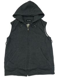 Tmavosivá tepláková vesta s kapucňou