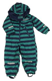 Tmavomodro-zelená pruhovaná šusťáková zateplená kombinéza s kapucí Impidimpi