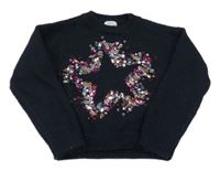 Tmavomodrý sveter s hvězdou z flitrů Next