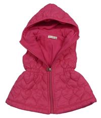 Fuchsiová šušťáková zateplená vesta so srdiečkami a kapucňou