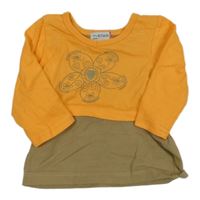 Oranžovo-béžové crop triko s květem a všitým topem 