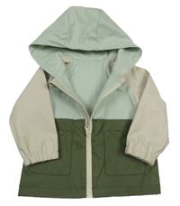 Světlemodro-béžovo-khaki vodeodolná jarná bunda s kapucňou Tu