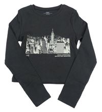 Antracitové rebrované crop tričko s potlačou M&S