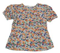 Bílo-barevné květované tričko Zara