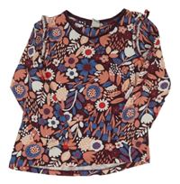 Vínovo-ružovo-modré kvetované tričko Tu