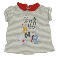 Bílo-šedé pruhované tričko se zvířátky 