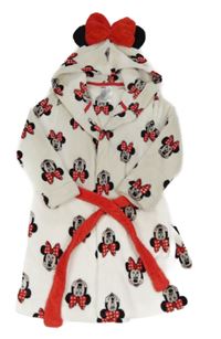 Smetanovo-červeno-černý plyšový župan s Minnie a kapucí H&M
