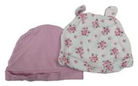 2set - 2x čepička - růžová + bílá květovaná 