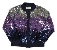 Stříbrno-lila-tmavomodrý podšitý bomber s flitry H&M