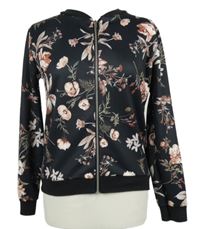 Dámský černý květovaný mikinový bomber 