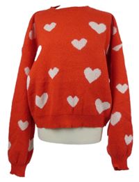 Dámsky červený srdiečkovaný crop oversized sveter Shein