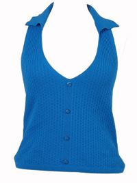 Dámský modrý pletený crop top s límečkem Primark 