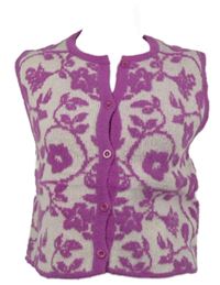 Nové - Dámská fuchsiovo-bílá kytičkovaná svetrová propínací vesta Zara 