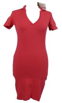 Nové - Dámské tmavorůžové žebrované šaty s límečkem Zara 