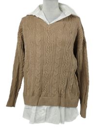 Dámský pískový třpytivý svetr s bílým límečkem Punto Roma 